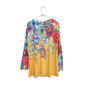 Soft Surroundings Delphina Floral V-Neck Tunic Sweater Size Large Long Sleeve